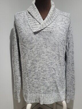 Attitude Men's Cotton Blend Shawl Collar Gray Marled Sweater Large Fall Layers